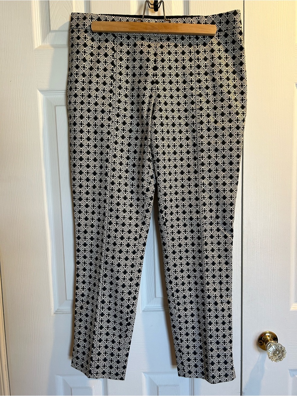 Tory Burch Black and White Geometric Straight-Leg Cotton blend Pants, size 8